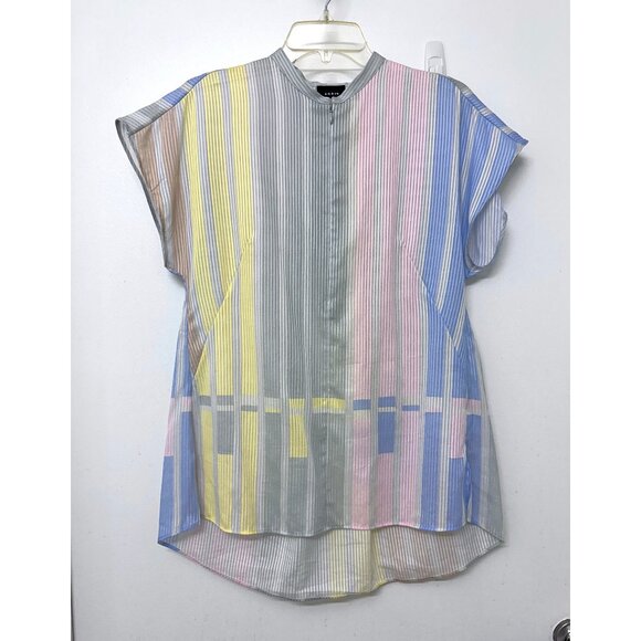 Akris Pastel Stripe Bars Print Zip Top Blouse Cotton Variazioni Colorblock 4 - Picture 2 of 12